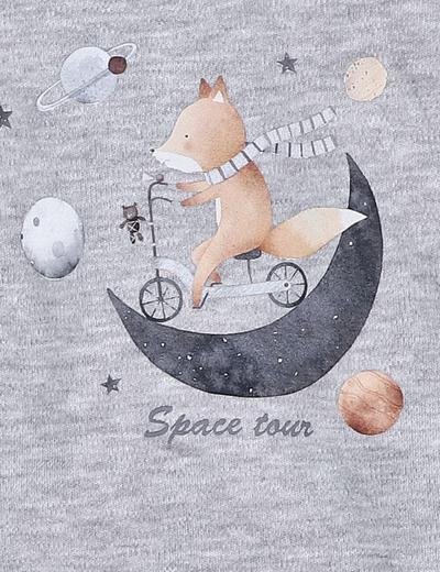 Bluzka niemowlęca SPACE TOUR z bawełny organicznej dla chłopca szara
