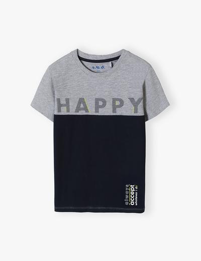 Szary t-shirt chłopięcy dzianinowy- Happy