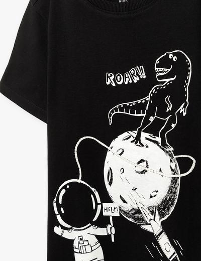 Koszulka chłopięca bawełniana czarna z astronautą