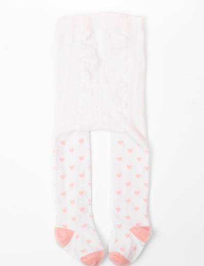 Rajstopy niemowlęce białe w różowe serca