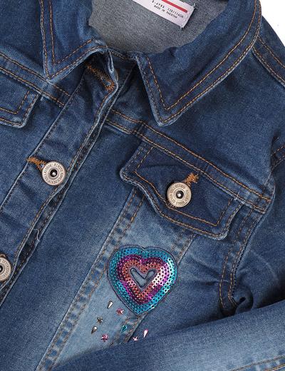 Granatowa kurtka jeansowa z cekinowymi naszywkami