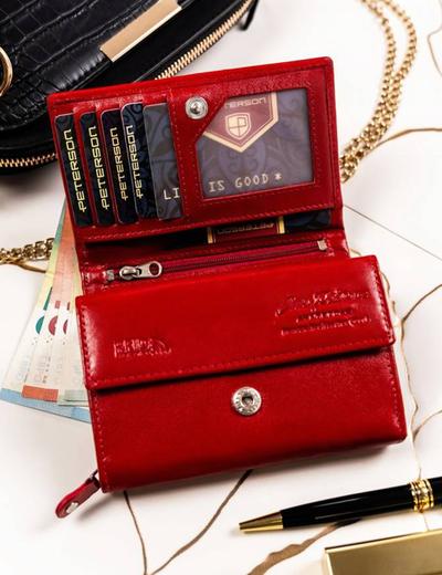 Zestaw prezentowy: pojemny portfel damski i brelok ze skóry naturalnej — Peterson czerwony