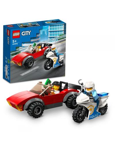 Klocki LEGO City 60392 Motocykl policyjny pościg za samochodem - 59 elementów, wiek 5 +