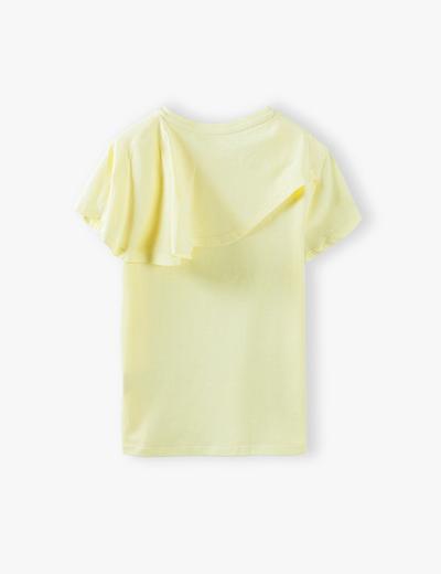 T- shirt dziewczęcy z falbanką - żółty