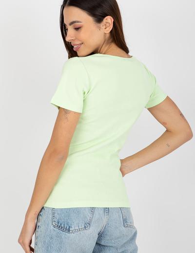Limonkowa prążkowana bluzka damska basic z krótkim rękawem