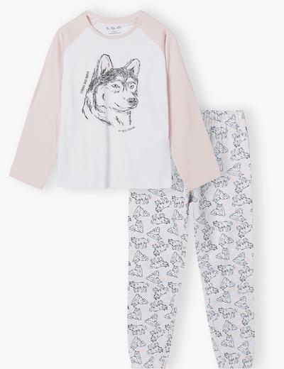 Piżama dla dziewczynki - bluzka z nadrukiem psa + długie spodnie w pieski