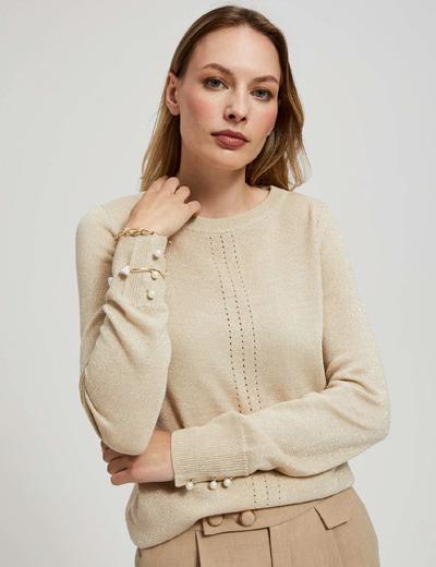 Sweter damski beżowy z ażurowym zdobieniem