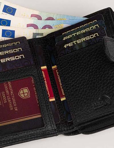 Skórzana listonoszka damska czarna w zestawie z portfelem - Peterson