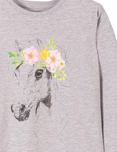Piżama dla dziewczynki szary melange- konie