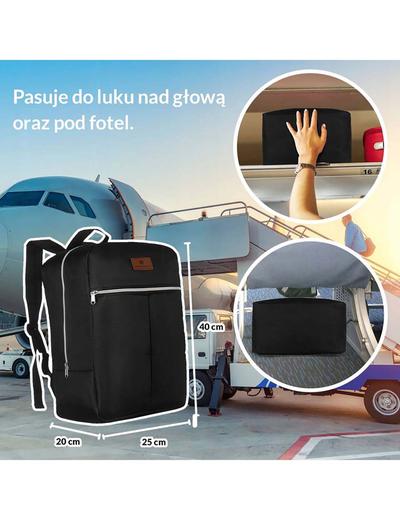 Czarny podróżny plecak-bagaż podręczny do samolotu