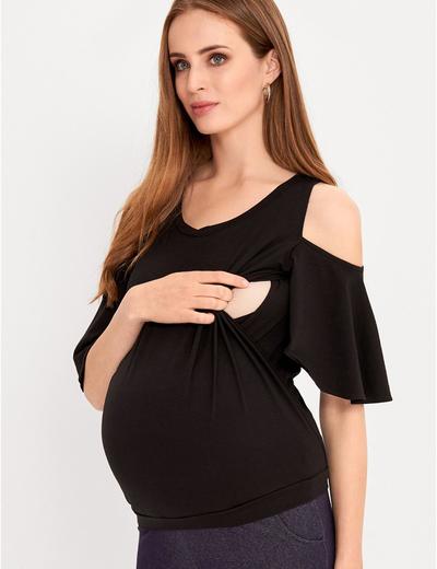 Szara bluzka ciążowa i dla karmiącej mamy z odkrytymi rękawami