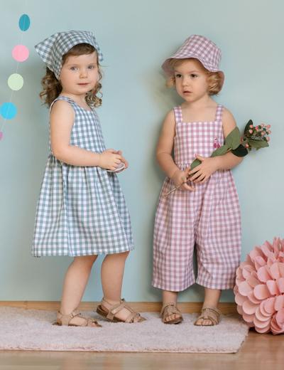 Bawełniany kombinezon dziewczęcy w różowo-białą kratkę