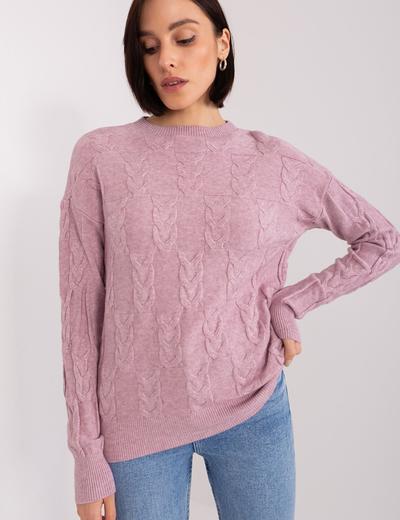 Sweter z warkoczami o luźnym kroju jasny fioletowy