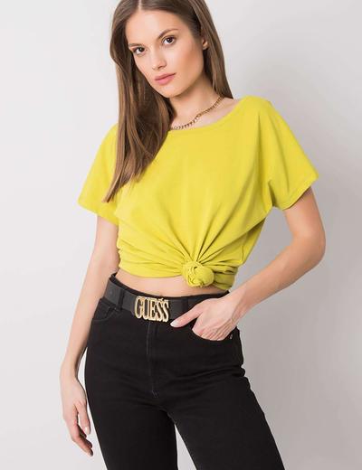 T-shirt damski z dekoltem z tyłu limonkowy