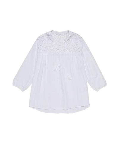 Biała wiskozowa koszula damska z koronką i wiązaniem przy dekolcie