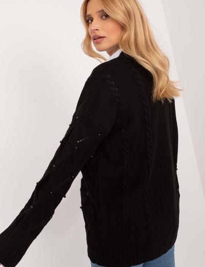 Czarny rozpinany sweter damski z domieszką wełny