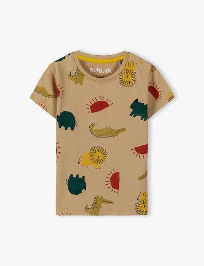 Bawełniany T-shirt w zwierzątka - beżowy