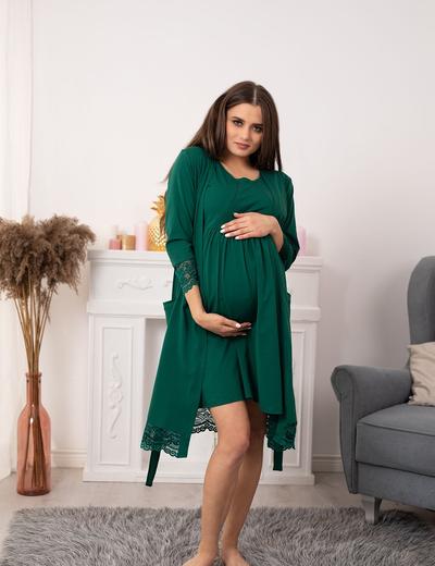Bawełniany szlafrok z koronką dla kobiet w ciąży - zielony