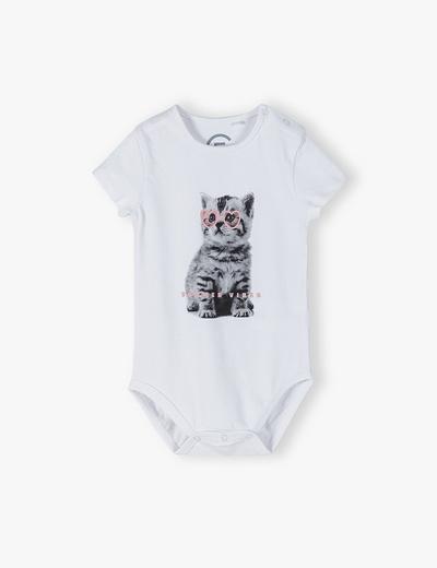 Białe body niemowlęce z kotem- ubrania dla całej rodziny