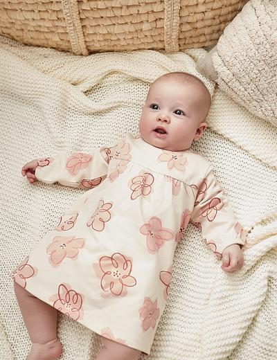 Bawełniana sukienka niemowlęca z długim rękawem w kwiaty