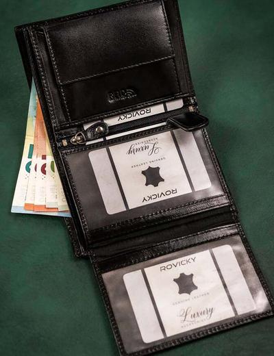 Zestaw prezentowy: elegancki, skórzany portfel męski i brelok - Rovicky