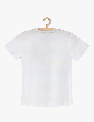 T-shirt chłopięcy biały w kolorowe paski- 100% bawełna