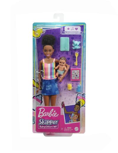 Barbie Opiekunka Lalka brunetka + bobas + akcesoria wiek 3+