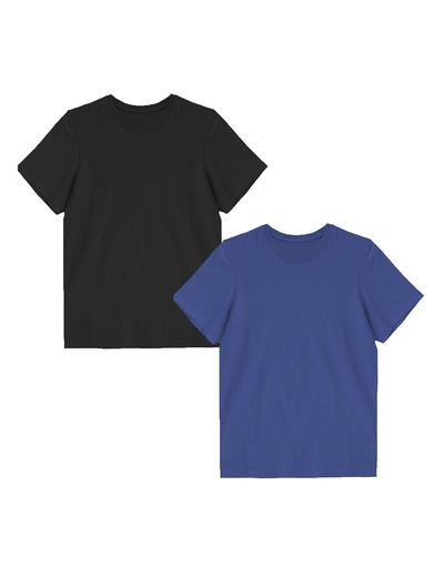 Bawełniany t -shirt męski z okrągłym dekoltem - 2 pak - granatowy - czarny