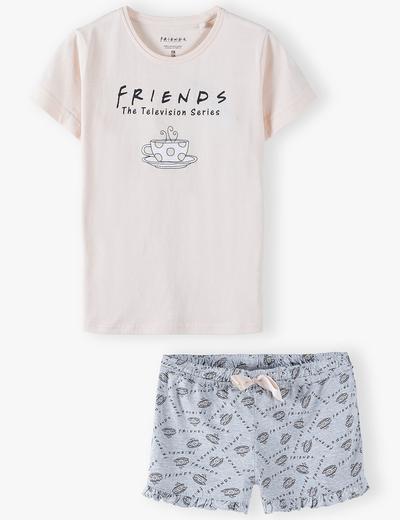 Pidżama dziewczęca Friends - t-shirt i szare spodenki z kokardką