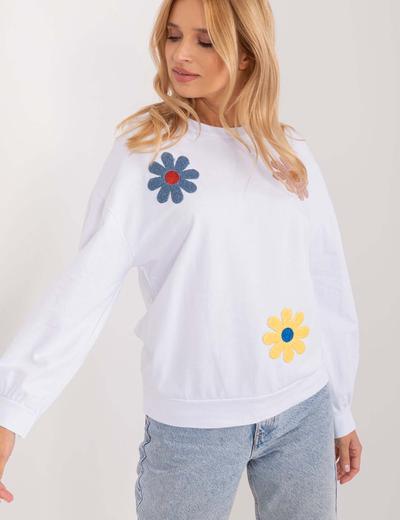 Biała bluza damska w kolorowe kwiaty z bawełny