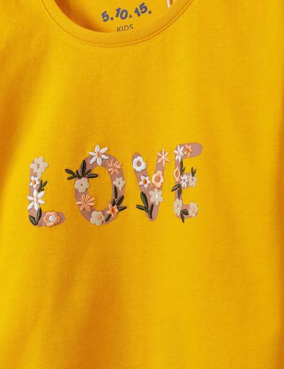 Bawełniana bluzka dziewczęca z kwiatowym napisem Love