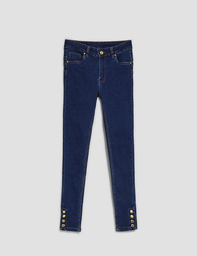 Granatowe spodnie damskie jeansowe z ozdobnymi guzikami
