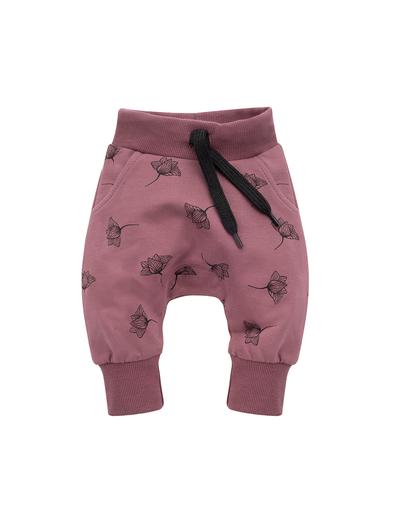 Bawełniane fioletowe spodnie niemowlęce z nadrukiem