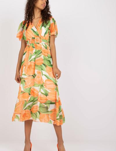 Sukienka z krótkim rękawem w pomarańczowe tulipany