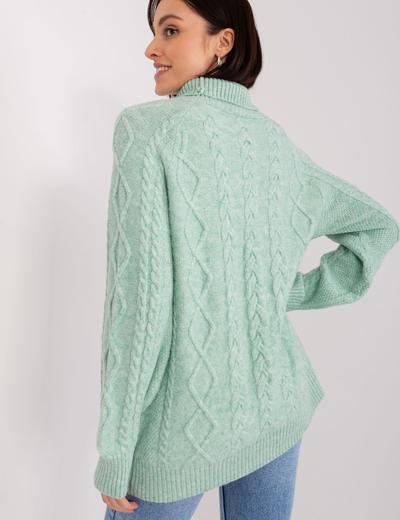 Damski sweter z warkoczami mietowy