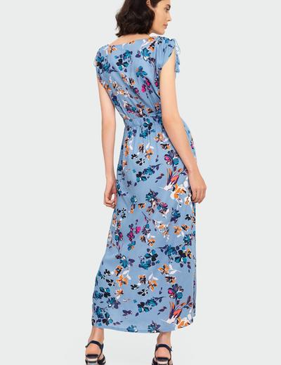 Wiskozowa długa sukienka z kwiatowym nadrukiem z okrągłym dekoltem