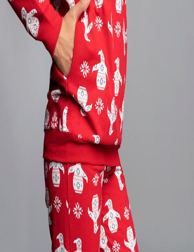 Piżama damska w pingwiny - długi rękaw i długie spodnie - czerwona