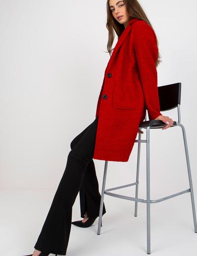 Ciemnoczerwony pluszowy płaszcz z zapięciem OCH BELLA