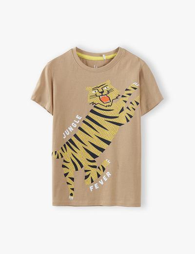 T-shirt chłopięcy w kolorze brązowym  z tygryskiem