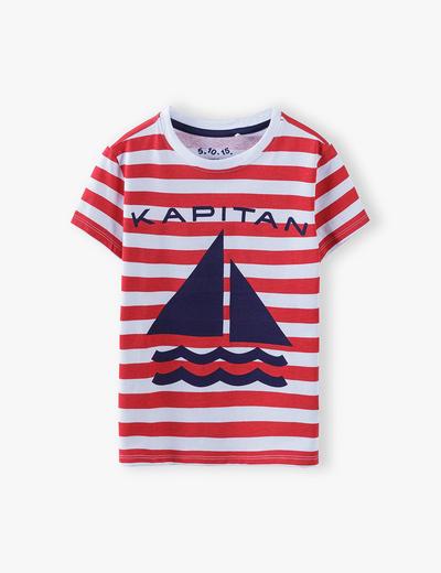 T-shirt chłopięcy w paski z napisem- Kapitan