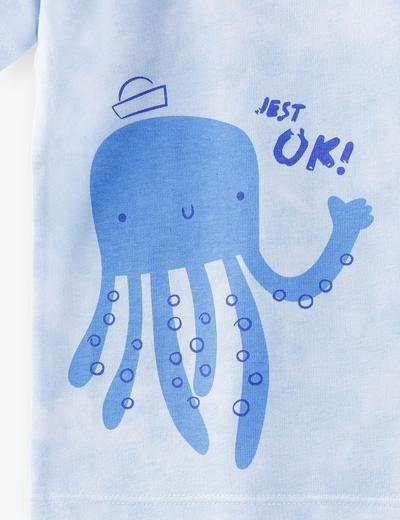 Niebieski T-shirt niemowlęcy z ośmiornicą- 100% bawełna