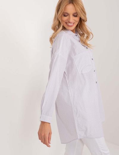 Bawełniana koszula overize w paski biało-szara