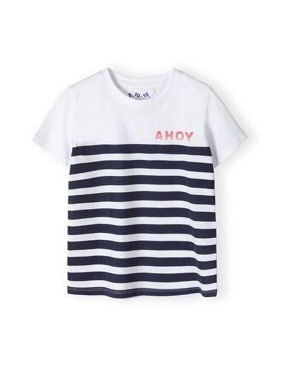 Biały t-shirt dla chłopca bawełniany w paski- Ahoy