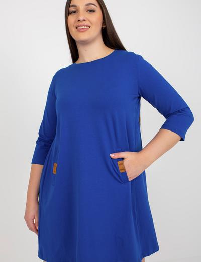 Kobaltowa mini sukienka plus size z kieszeniami Dalenne
