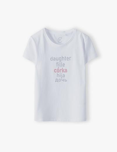 Biały t-shirt dziewczęcy z napisem Córka - ubrania dla całej rodziny
