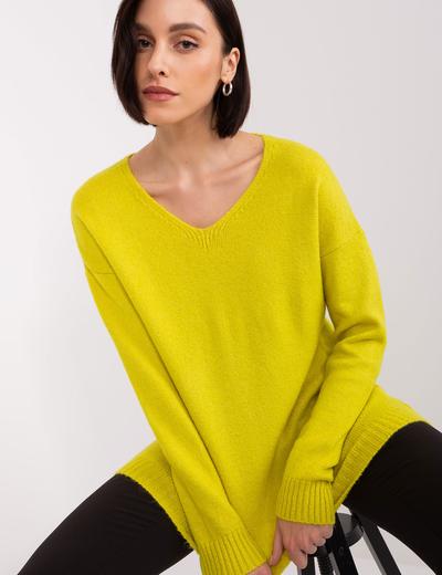 Luźny sweter damski limonkowy