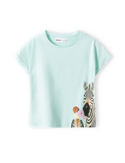 Błękitna koszulka bawełniana niemowlęca z nadrukiem żyrafy