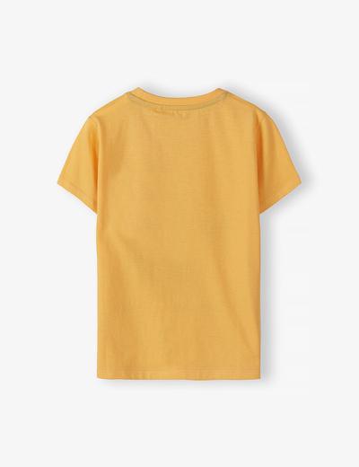 Dzianinowy T-shirt dla chłopca z miękkim nadrukiem - pomarańczowy