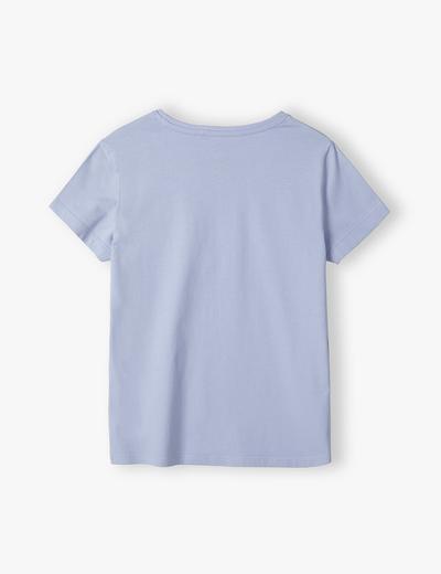 T-shirt damski bawełniany niebieski z napisem - Be happy