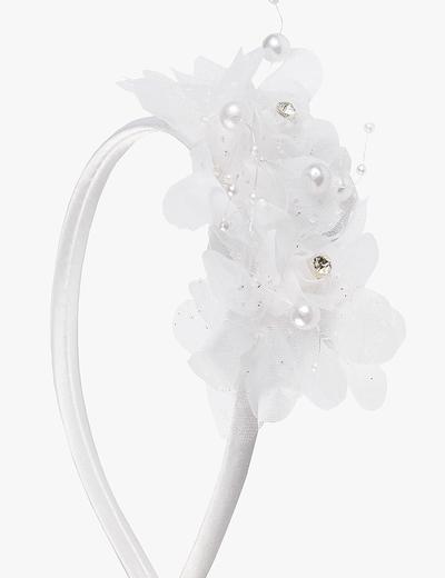 Opaska do włosów- biała z tiulowym kwiatkiem